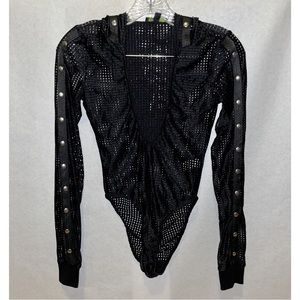 Dolls Kill Club Exx Limitless fishnet hooded bodysuit Small